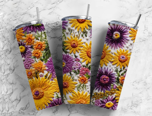 Embroidery floral 20oz Sublimation Tumbler Designs, cottagecore 9.2 x 8.3” Straight Skinny Tumbler Wrap PNG