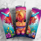 Cartoon highland cow calf 20oz Sublimation Tumbler Designs, colorful floral 9.2 x 8.3” Straight Skinny Tumbler Wrap PNG