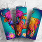 Colorful highland cow 20oz Sublimation Tumbler Designs, Rainbow western 9.2 x 8.3” Straight Skinny Tumbler Wrap PNG