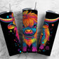 rainbow highland cow 20oz Sublimation Tumbler Designs, neon colorful 9.2 x 8.3” Straight Skinny Tumbler Wrap PNG