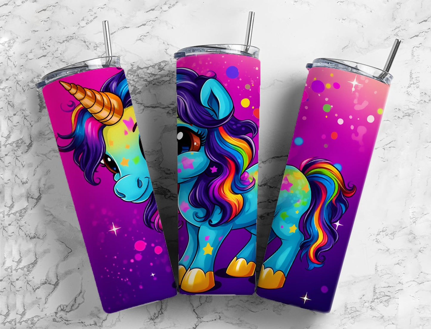 Starry unicorn 20oz Sublimation Tumbler Designs, Purple colorful 9.2 x 8.3” Straight Skinny Tumbler Wrap PNG