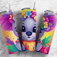 Cartoon koala 20oz Sublimation Tumbler Designs, flower crown 9.2 x 8.3” Straight Skinny Tumbler Wrap PNG