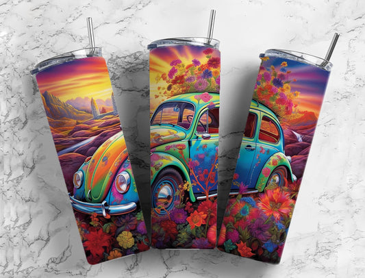 Car beetle 20oz Sublimation Tumbler Designs, Sunset landscape 9.2 x 8.3” Straight Skinny Tumbler Wrap PNG