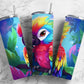 Rainbow parrot 20oz Sublimation Tumbler Designs, cartoon colorful 9.2 x 8.3” Straight Skinny Tumbler Wrap PNG