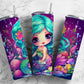 Cartoon mermaid 20oz Sublimation Tumbler Designs, Purple ocean 9.2 x 8.3” Straight Skinny Tumbler Wrap PNG