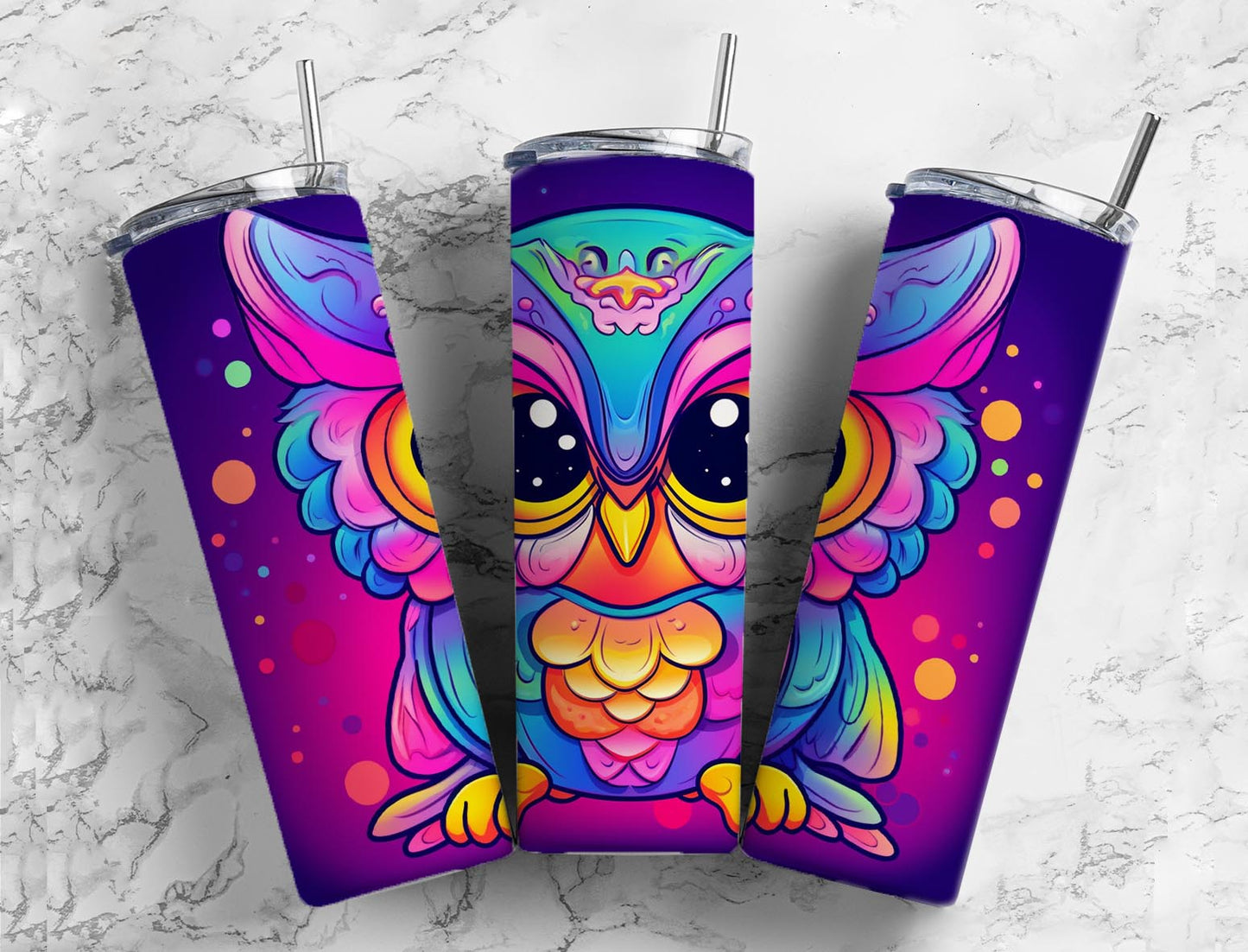 Cartoon owl 20oz Sublimation Tumbler Designs, Pastel colorful 9.2 x 8.3” Straight Skinny Tumbler Wrap PNG