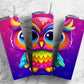 Rainbow cartoon owl 20oz Sublimation Tumbler Designs, Colorful neon 9.2 x 8.3” Straight Skinny Tumbler Wrap PNG