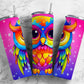 Cartoon owl 20oz Sublimation Tumbler Designs, Rainbow neon 9.2 x 8.3” Straight Skinny Tumbler Wrap PNG