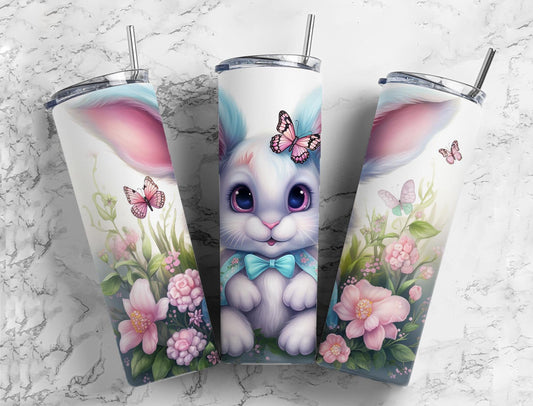 Bow tie Rabbit 20oz Sublimation Tumbler Designs, Butterfly garden 9.2 x 8.3” Straight Skinny Tumbler Wrap PNG