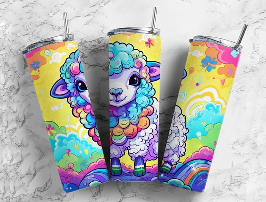 Rainbow sheep 20oz Sublimation Tumbler Designs, Colorful clouds 9.2 x 8.3” Straight Skinny Tumbler Wrap PNG