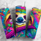 Rainbow sloth 20oz Sublimation Tumbler Designs, colorful neon 9.2 x 8.3” Straight Skinny Tumbler Wrap PNG