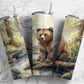 Realistic bear 20oz Sublimation Tumbler Designs, river creek forest 9.2 x 8.3” Straight Skinny Tumbler Wrap PNG