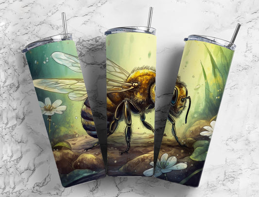 Bumblebee 20oz Sublimation Tumbler Designs, Floral landscape 9.2 x 8.3” Straight Skinny Tumbler Wrap PNG