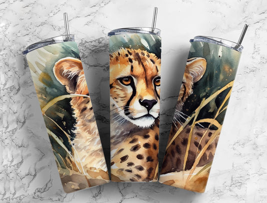 Cheetah 20oz Sublimation Tumbler Designs, Savannah grass 9.2 x 8.3” Straight Skinny Tumbler Wrap PNG