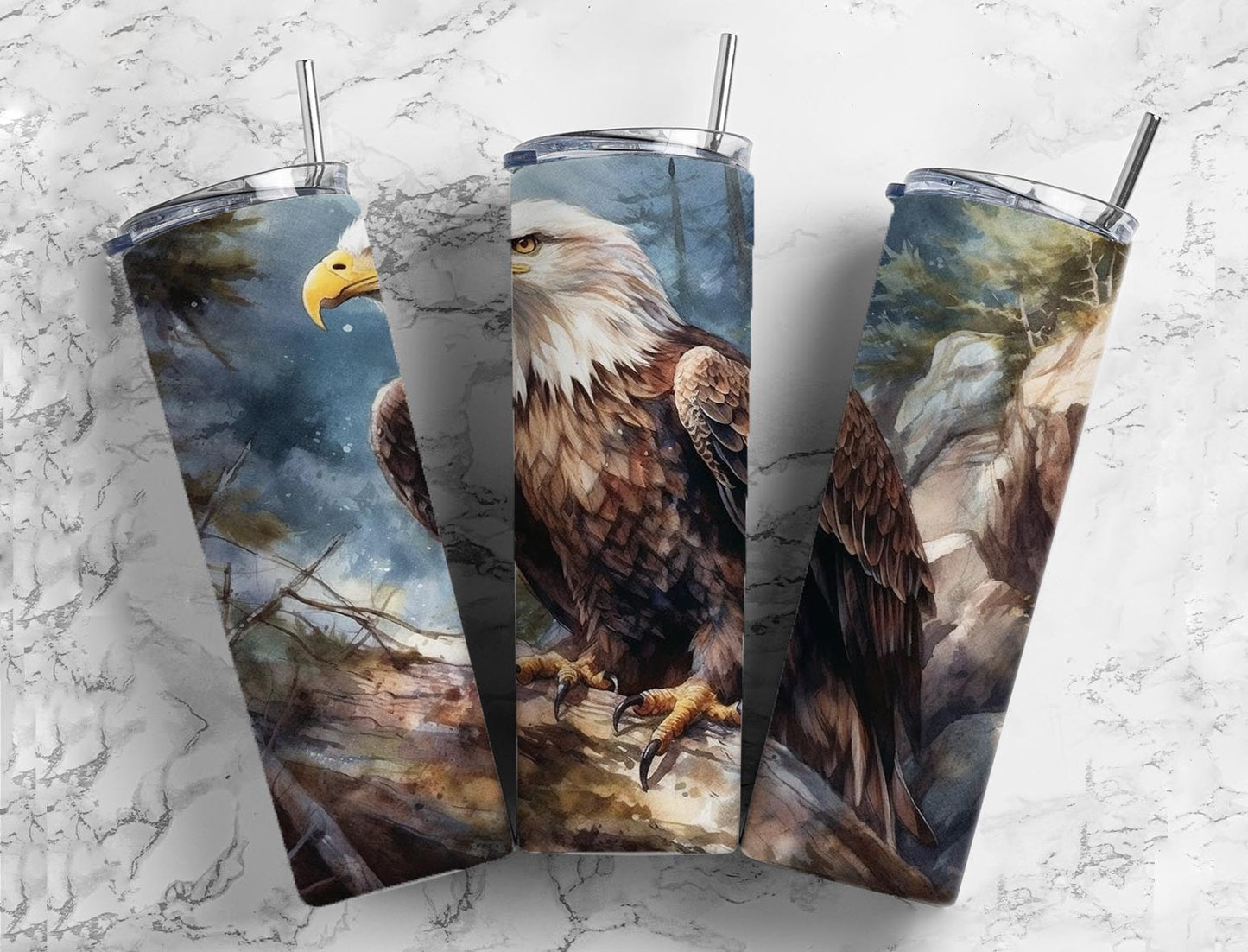 Bald eagle 20oz Sublimation Tumbler Designs, Landscape 9.2 x 8.3” Straight Skinny Tumbler Wrap PNG