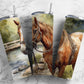 Realistic horse 20oz Sublimation Tumbler Designs, river bridge 9.2 x 8.3” Straight Skinny Tumbler Wrap PNG