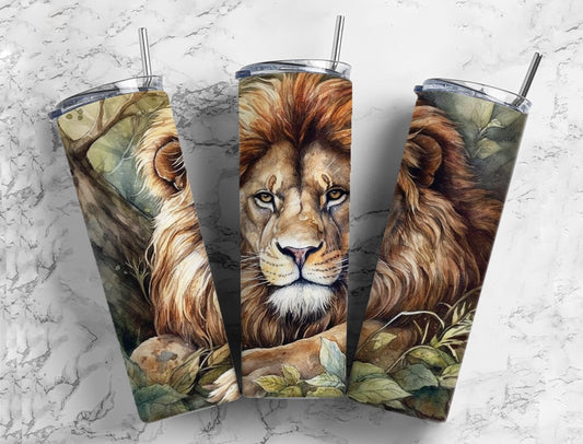 Realistic lion 20oz Sublimation Tumbler Designs, nature landscape 9.2 x 8.3” Straight Skinny Tumbler Wrap PNG