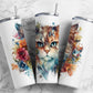 cat floral 20oz Sublimation Tumbler Designs, watercolor splatter 9.2 x 8.3” Straight Skinny Tumbler Wrap PNG