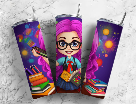 Student studying 20oz Sublimation Tumbler Designs, School education 9.2 x 8.3” Straight Skinny Tumbler Wrap PNG