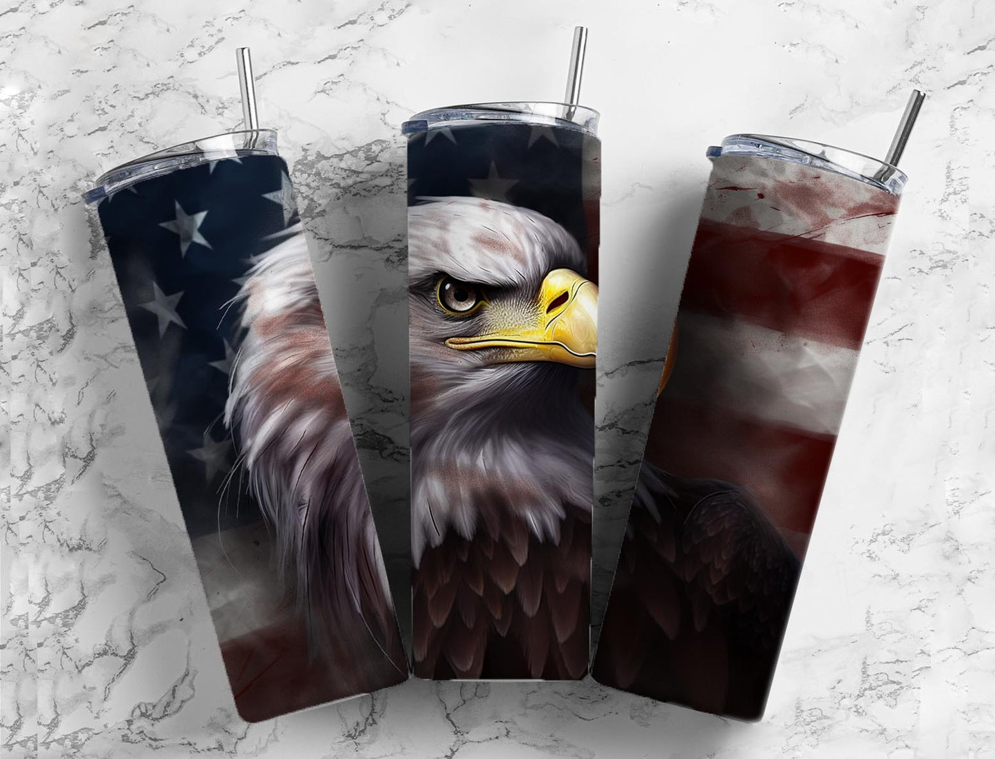 Bald eagle 20oz Sublimation Tumbler Designs, American flag 9.2 x 8.3” Straight Skinny Tumbler Wrap PNG