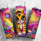 Cartoon tiger cub 20oz Sublimation Tumbler Designs, Floral colorful 9.2 x 8.3” Straight Skinny Tumbler Wrap PNG