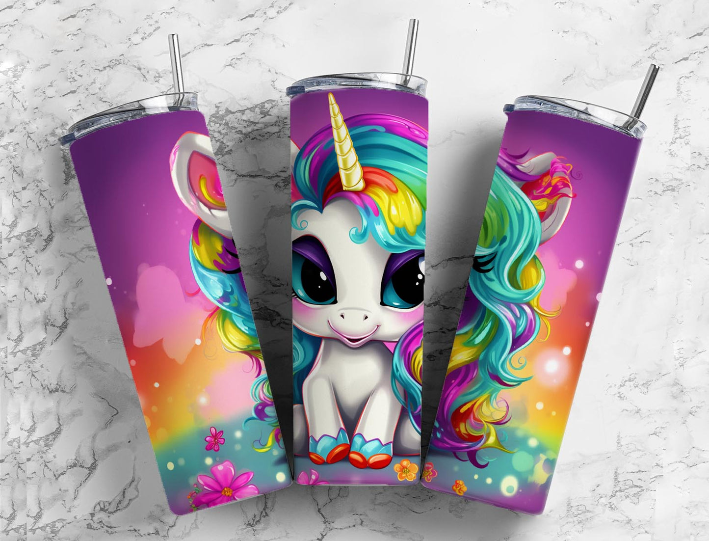 Cartoon unicorn 20oz Sublimation Tumbler Designs, big eye horse 9.2 x 8.3” Straight Skinny Tumbler Wrap PNG