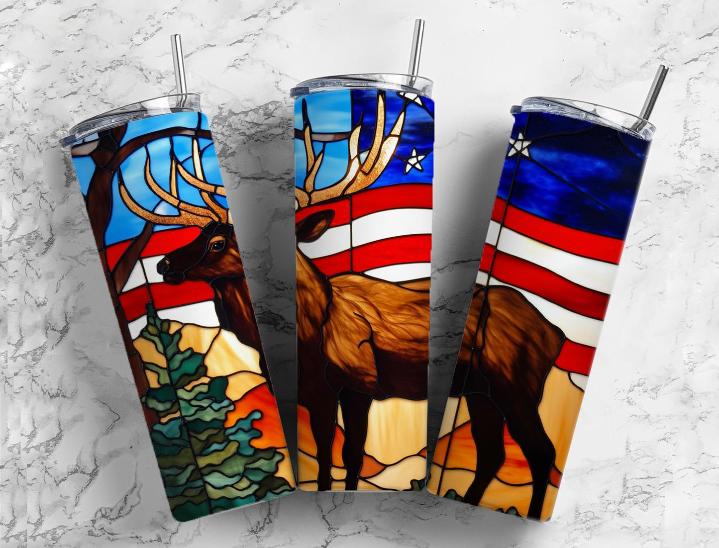 American flag 20oz Sublimation Tumbler Designs, Deer hunting 9.2 x 8.3” Straight Skinny Tumbler Wrap PNG