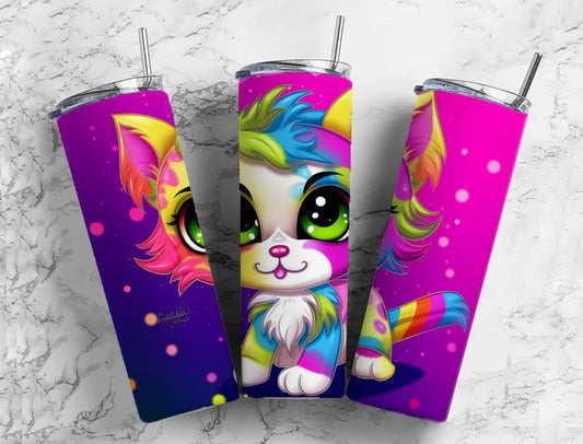 cartoon cat 20oz Sublimation Tumbler Designs, big eye kitten 9.2 x 8.3” Straight Skinny Tumbler Wrap PNG