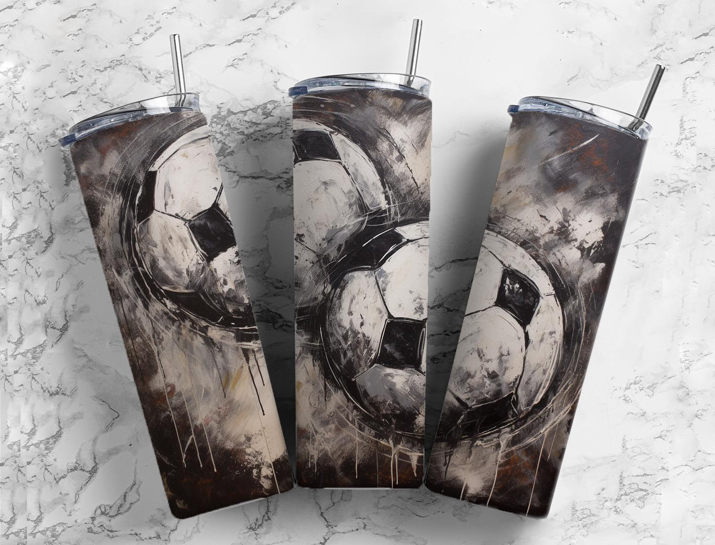 Soccer ball sport 20oz Sublimation Tumbler Designs, Paint splatter 9.2 x 8.3” Straight Skinny Tumbler Wrap PNG