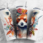 Red panda 20oz Sublimation Tumbler Designs, flower crown 9.2 x 8.3” Straight Skinny Tumbler Wrap PNG