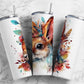 Rabbit botanical 20oz Sublimation Tumbler Designs, watercolor 9.2 x 8.3” Straight Skinny Tumbler Wrap PNG