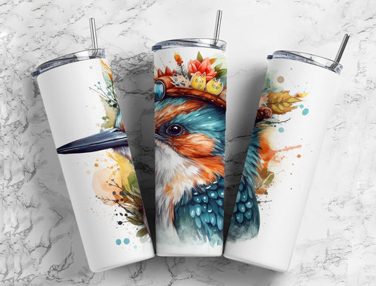 Bird flower crown 20oz Sublimation Tumbler Designs, paint splatter 9.2 x 8.3” Straight Skinny Tumbler Wrap PNG