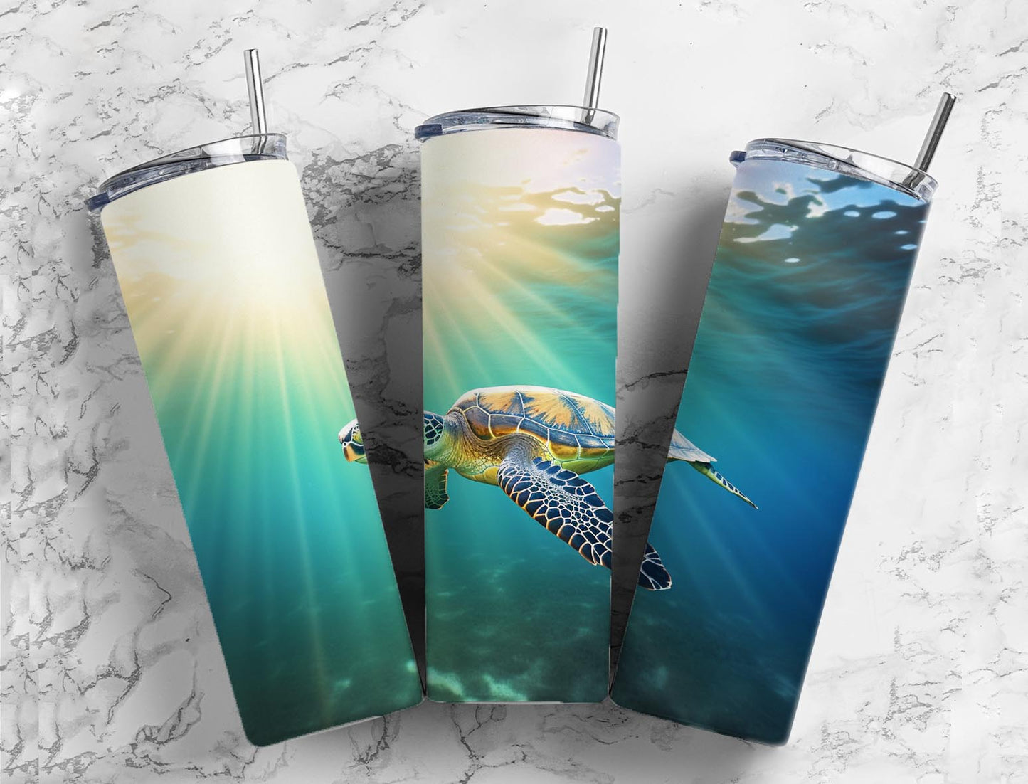 Sea turtle 20oz Sublimation Tumbler Designs, Ocean sun 9.2 x 8.3” Straight Skinny Tumbler Wrap PNG