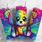 Rainbow teddy bear 20oz Sublimation Tumbler Designs, colorful bear 9.2 x 8.3” Straight Skinny Tumbler Wrap PNG