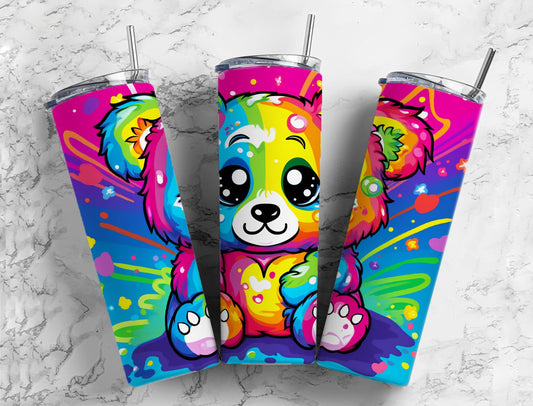 Rainbow teddy bear 20oz Sublimation Tumbler Designs, colorful bear 9.2 x 8.3” Straight Skinny Tumbler Wrap PNG