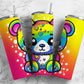 Rainbow teddy bear 20oz Sublimation Tumbler Designs, colorful 9.2 x 8.3” Straight Skinny Tumbler Wrap PNG