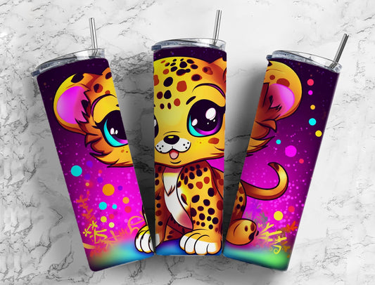 Baby leopard 20oz Sublimation Tumbler Designs, colorful  9.2 x 8.3” Straight Skinny Tumbler Wrap PNG