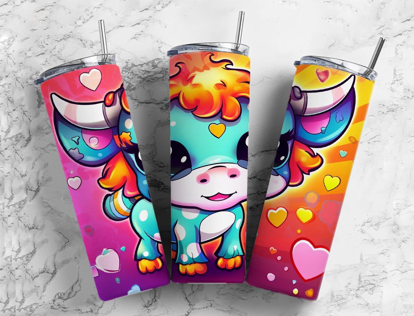 Cartoon cow 20oz Sublimation Tumbler Designs, cute baby cartoon 9.2 x 8.3” Straight Skinny Tumbler Wrap PNG