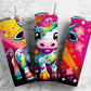 rainbow cow 20oz Sublimation Tumbler Designs, cartoon cow 9.2 x 8.3” Straight Skinny Tumbler Wrap PNG