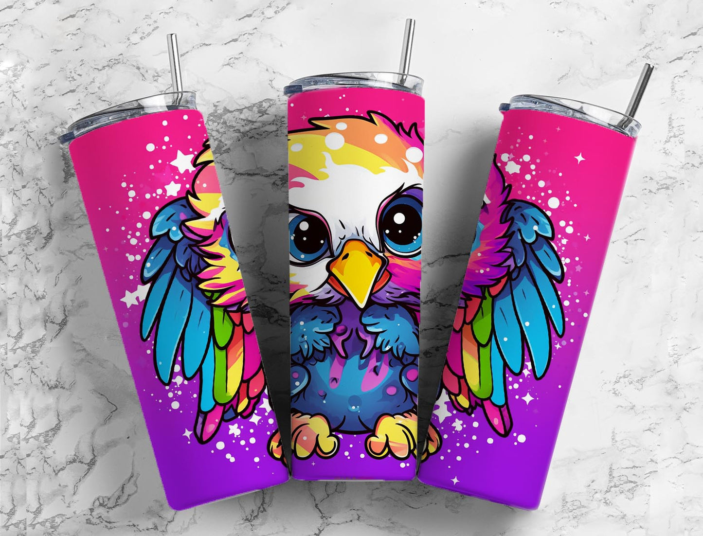 Eagle baby 20oz Sublimation Tumbler Designs, colorful cartoon 9.2 x 8.3” Straight Skinny Tumbler Wrap PNG