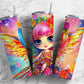 Rainbow fairy 20oz Sublimation Tumbler Designs, colorful fairy 9.2 x 8.3” Straight Skinny Tumbler Wrap PNG