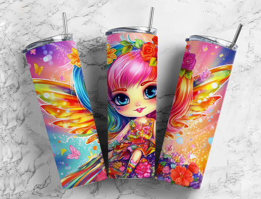 Rainbow fairy 20oz Sublimation Tumbler Designs, colorful fairy 9.2 x 8.3” Straight Skinny Tumbler Wrap PNG