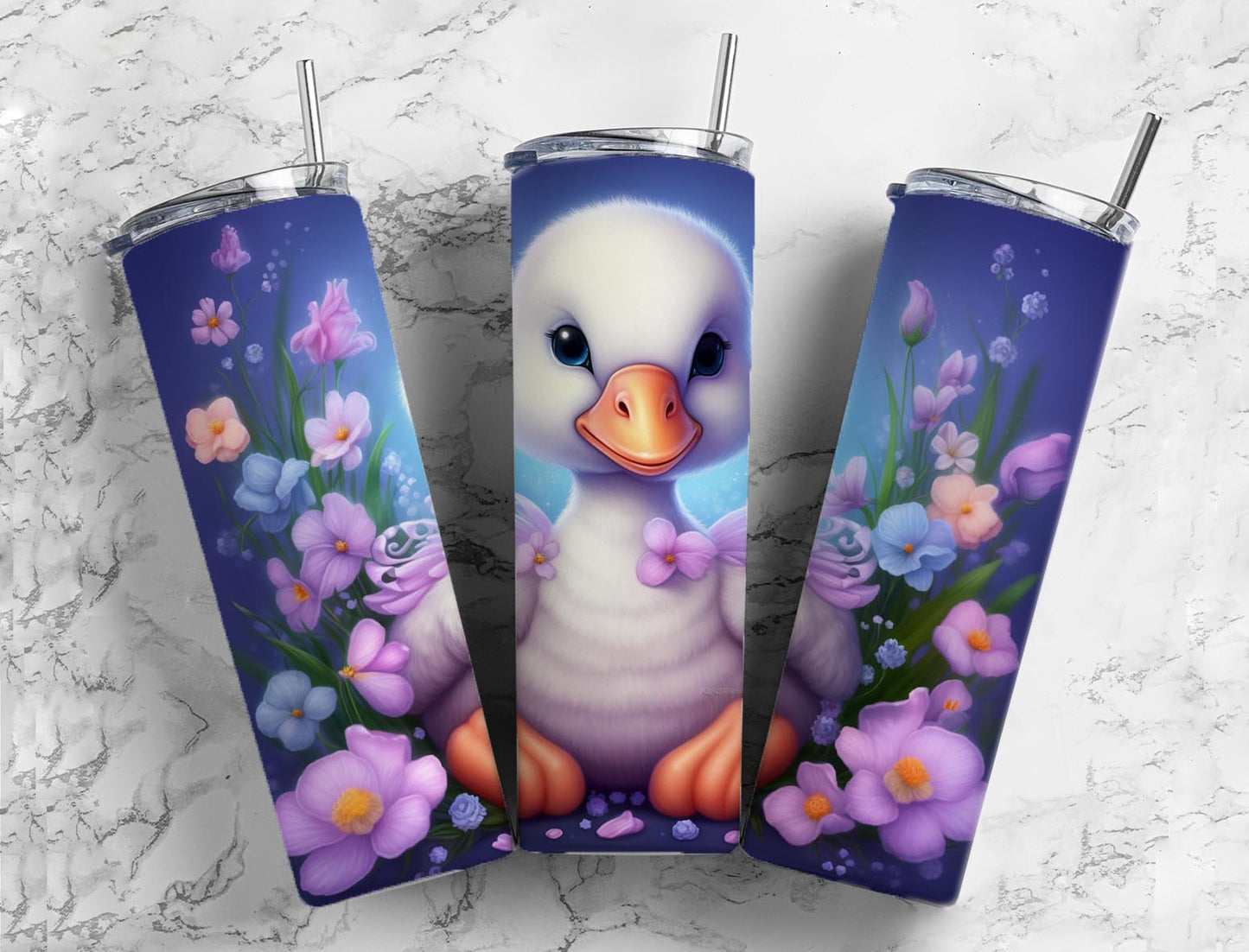 duckling 20oz Sublimation Tumbler Designs, pastel floral 9.2 x 8.3” Straight Skinny Tumbler Wrap PNG