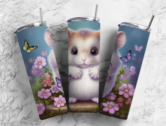 Cartoon hamster 20oz Sublimation Tumbler Designs, butterfly floral 9.2 x 8.3” Straight Skinny Tumbler Wrap PNG