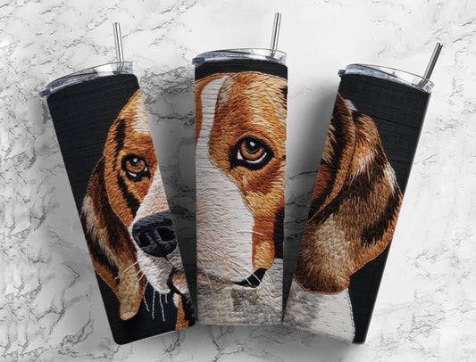 Embroidery beagle 20oz Sublimation Tumbler Designs, embroidery dog 9.2 x 8.3” Straight Skinny Tumbler Wrap PNG