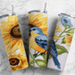 Embroidery Bluebird 20oz Sublimation Tumbler Designs, floral bird 9.2 x 8.3” Straight Skinny Tumbler Wrap PNG