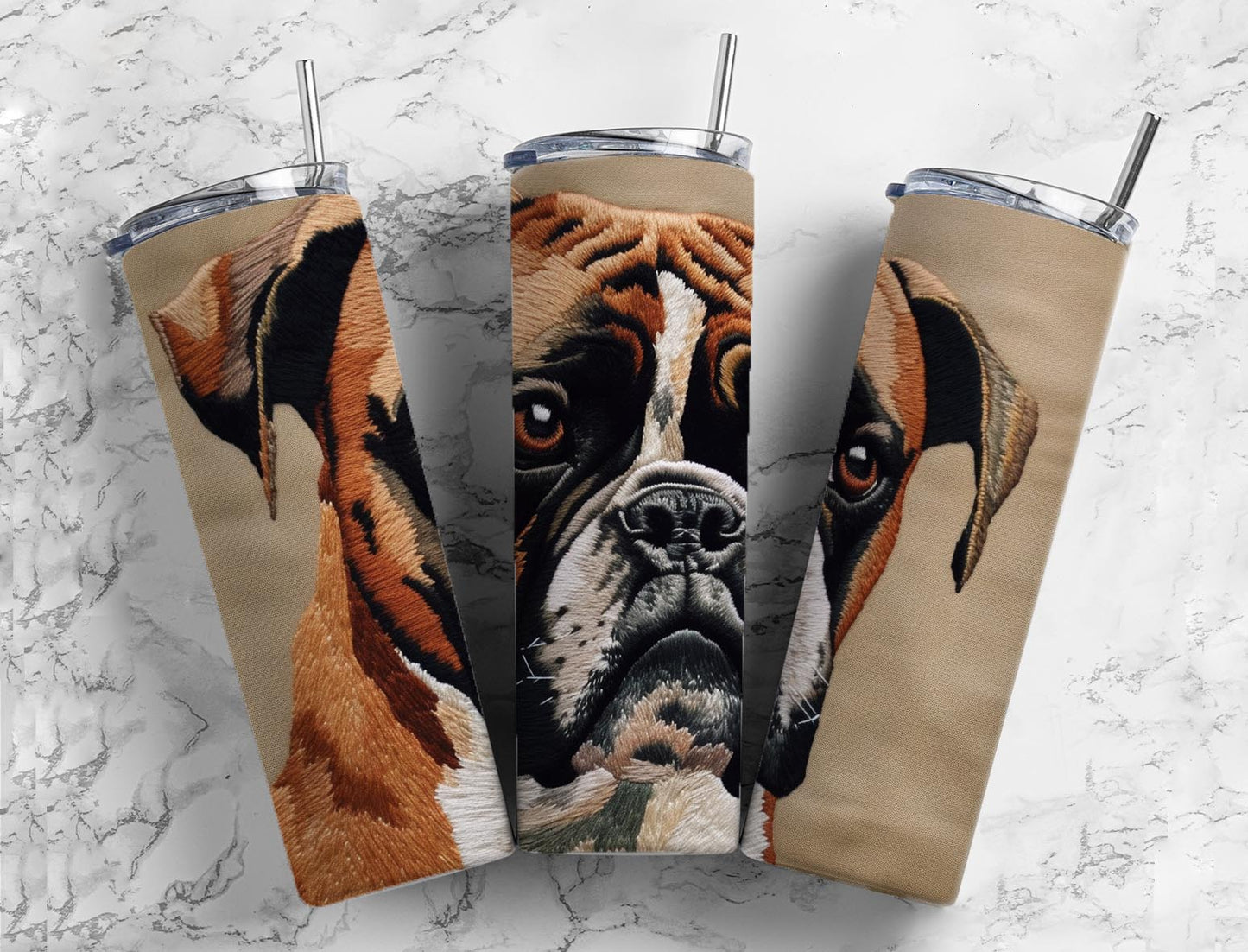 Embroidery boxer 20oz Sublimation Tumbler Designs, embroidery dog 9.2 x 8.3” Straight Skinny Tumbler Wrap PNG