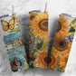 Embroidery butterflies 20oz Sublimation Tumbler Designs, sunflower garden 9.2 x 8.3” Straight Skinny Tumbler Wrap PNG