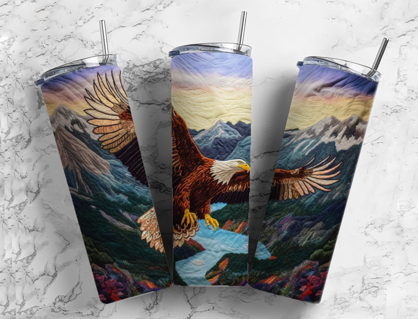 Embroidery American Eagle 20oz Sublimation Tumbler Designs, floral Eagle  9.2 x 8.3” Straight Skinny Tumbler Wrap PNG