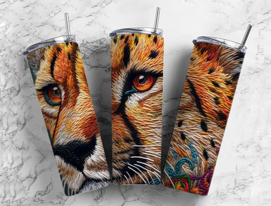 Embroidery cheetah 20oz Sublimation Tumbler Designs, cheetah spots  9.2 x 8.3” Straight Skinny Tumbler Wrap PNG